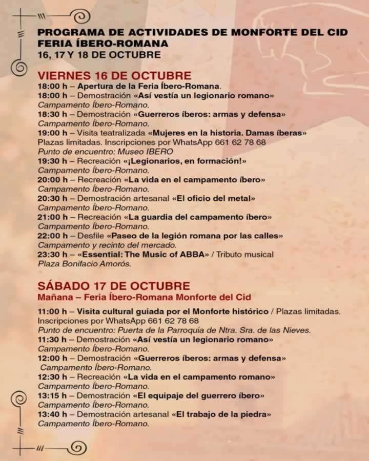 2026 feria ibero romana monforte cid programa viernes sabado