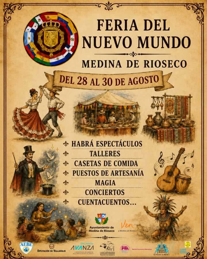 Cartel de Feria del Nuevo Mundo de Medina de Rioseco 2026 con artesanía y espectáculos