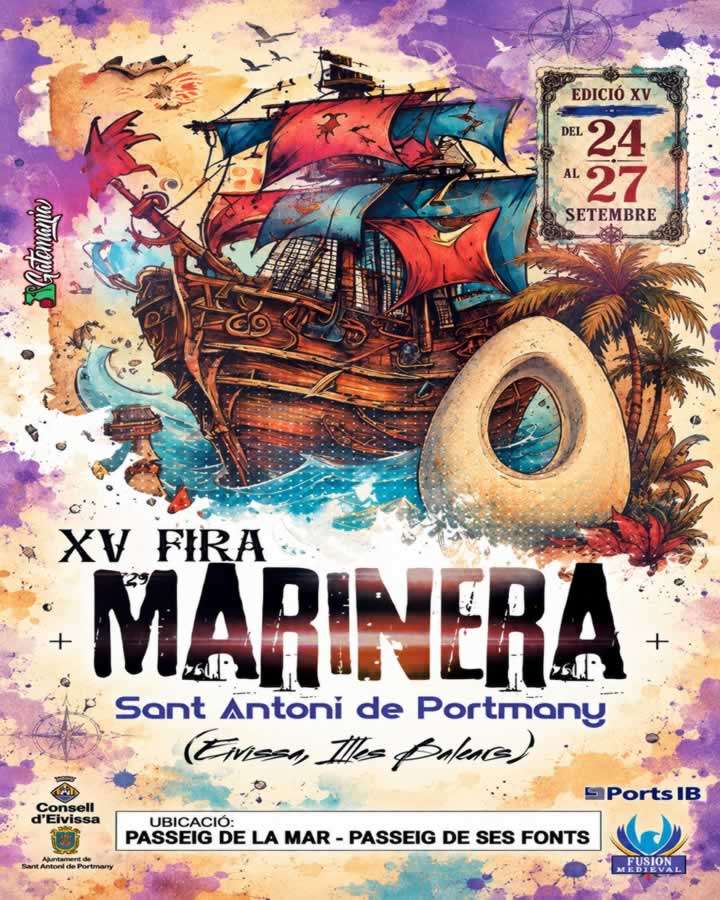 Cartel oficial de la XV Fira Marinera 2026 en Sant Antoni de Portmany, Ibiza, anunciando la apertura de inscripciones.