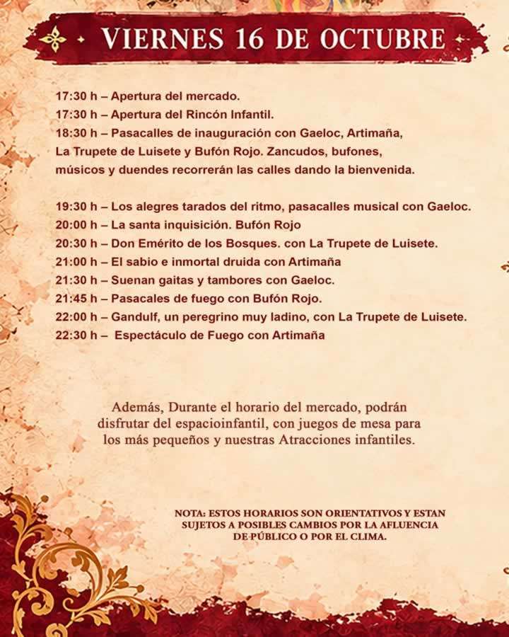 Programación del Mercado Medieval de El Escorial 2026 (Madrid) 6 Programa medieval de El Escorial 2026 viernes
