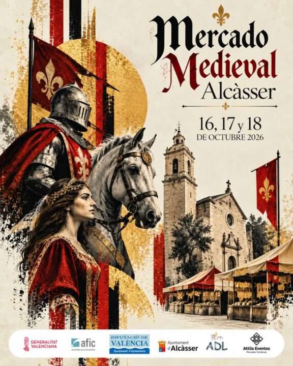 Cartel del Mercado Medieval de Alcàsser del 16 al 18 de octubre de 2026, organizado por Attila Eventos 1080 x 1350