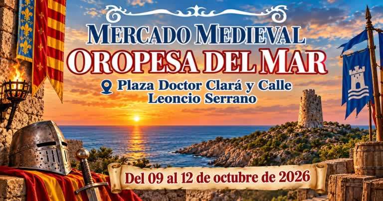 Mercado Medieval de Oropesa del Mar del 9 al 12 de octubre de 2026, en Plaza Doctor Clara y Calle Leoncio Serrano. Organiza Balconet.