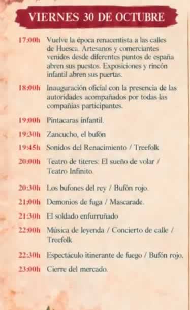 mercado renacentista de huesca programacion viernes