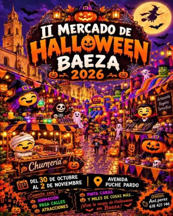 Cartel del II Mercado de Halloween de Baeza 2026 en Jaén