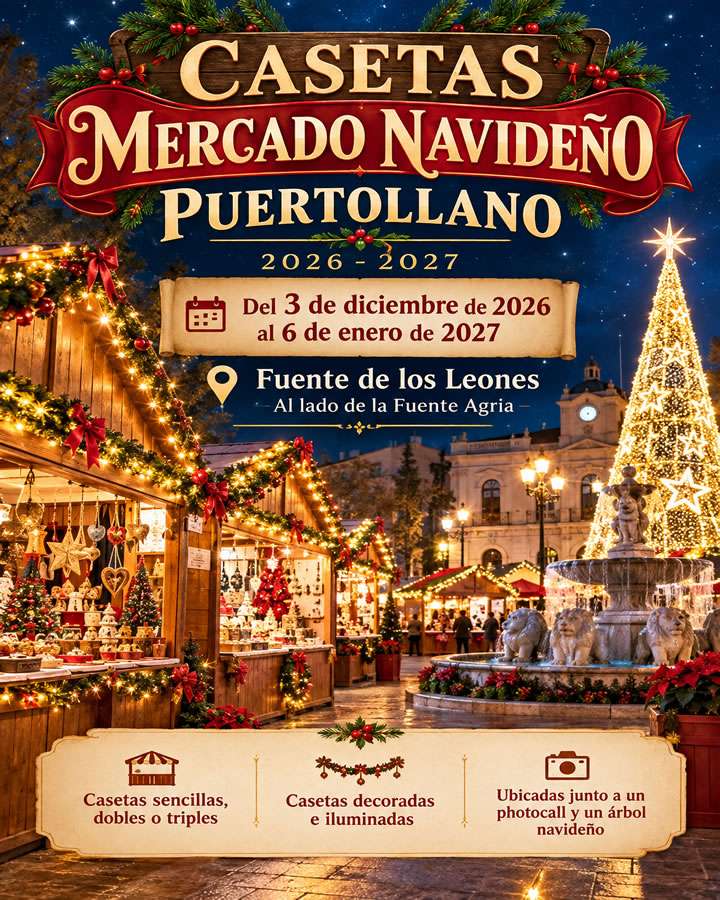 Mercado Navideño de Puertollano 2026-2027 - Casetas 5 Casetas del Mercado Navideño de Puertollano 2026-2027 junto a la Fuente Agria.