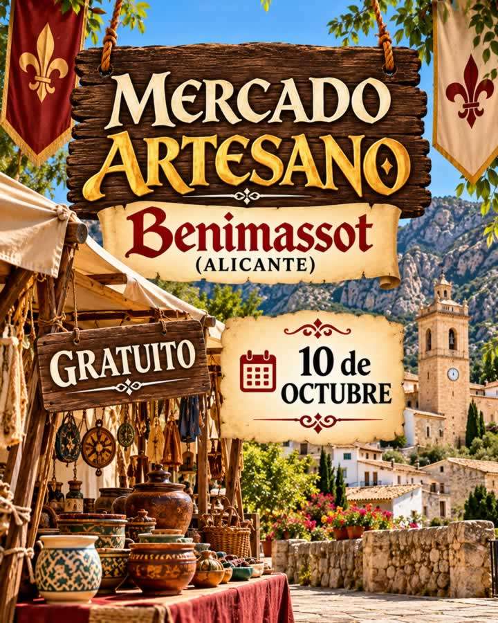 Mercado Artesano de Benimassot 2026 en Alicante, 10 de octubre, participación gratuita.