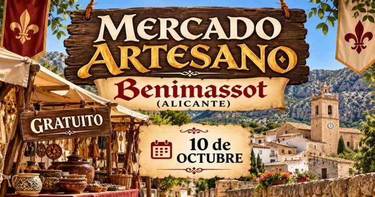 Mercado Artesano de Benimassot 2026 en Alicante, 10 de octubre, participación gratuita.